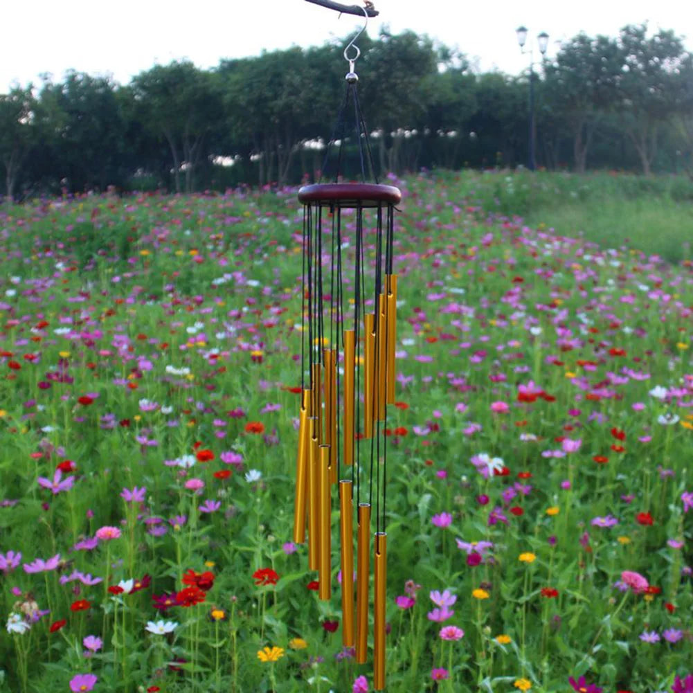 12 Tubes Wind Chimes Aluminum Tube + Pine Metal Pipe Wind Chimes Bells Decor Outdoor Yard Decoration Large Wind Chimes Bells