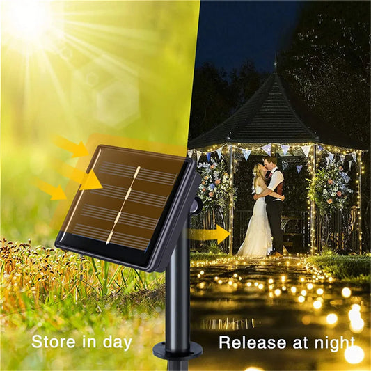 Solar Curtain Light LED Outdoor Waterproof 300leds Garland Decoration String Lights Yard Christmas Fairy Garland String Lights