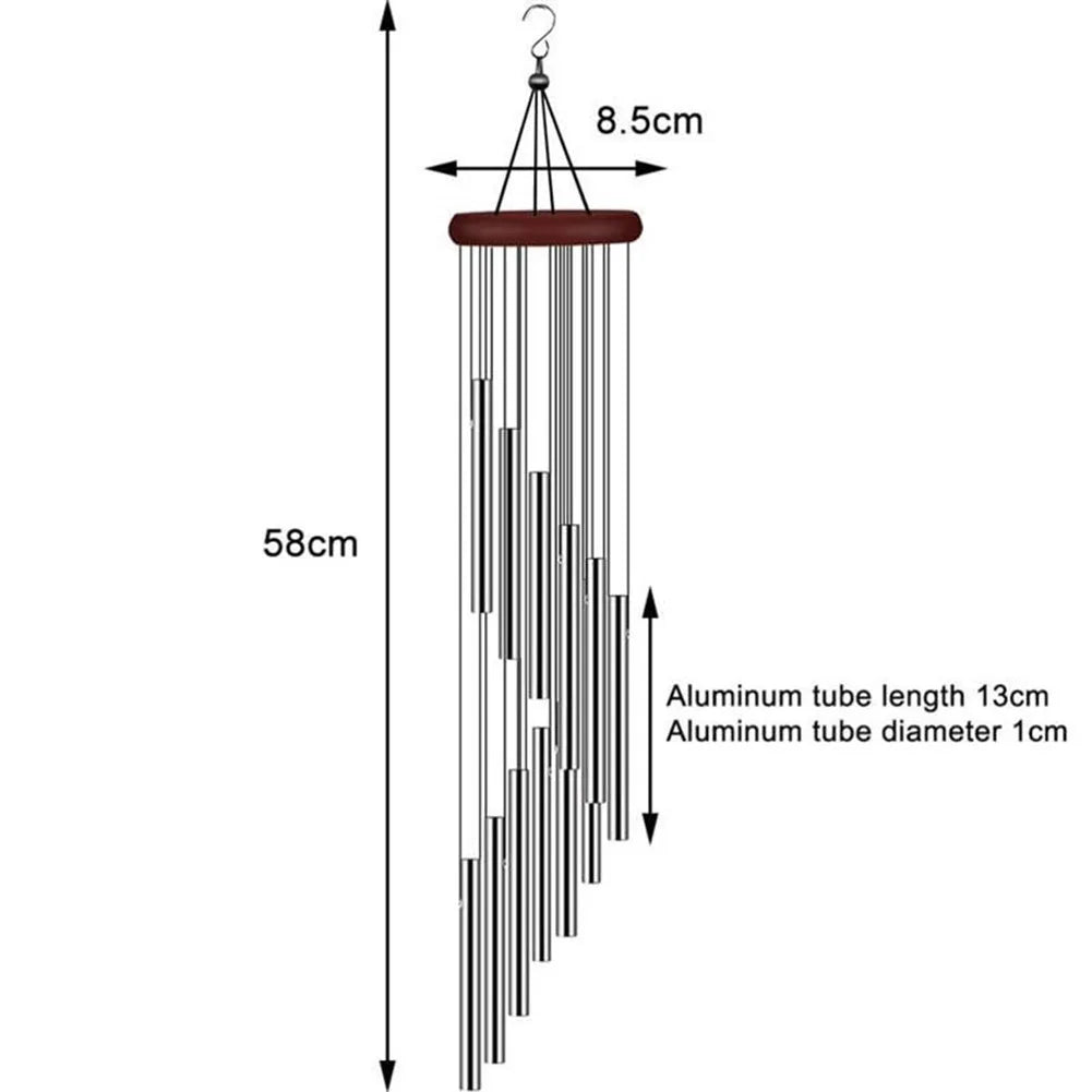 12 Tubes Wind Chimes Aluminum Tube + Pine Metal Pipe Wind Chimes Bells Decor Outdoor Yard Decoration Large Wind Chimes Bells