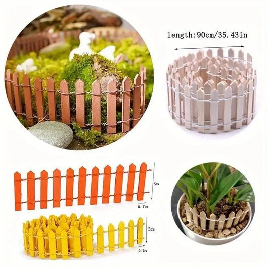 Fairy Garden Mini Fence, 35.5 Inch Wooden Miniature Picket Fence Border Decoration, Suitable For DIY Bonsai, Succulents, Flower