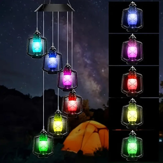Solar Wind Chime Kerosene Lamp Retro Solar Courtyard Lamp Home Porch Garden Decoration Hanging Lantern Outdoor Decoration