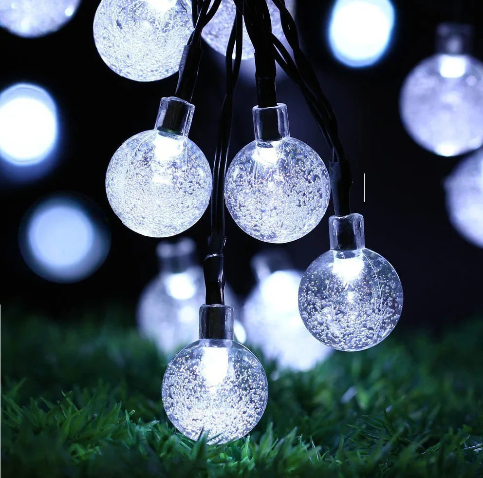 1pack 20/100/200 LED Crystal Globe Solar String Lights, Solar Outdoor Lights, With 8 Lighting Modes, Halloween Decorations Light
