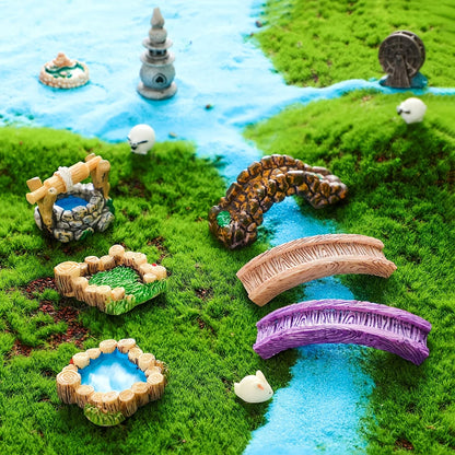 Fairy Garden Miniature Set with Bridge, Lighthouse Water Well & Pond for DIY Craft Lawn Ornament Decor Tiny Figurine Accessories