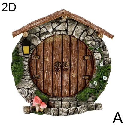 2D Fairy Garden Miniatures Gnome Window Door Set Pendant Glow In The Dark Creative Ornaments Crafts Fairy Garden Decorations
