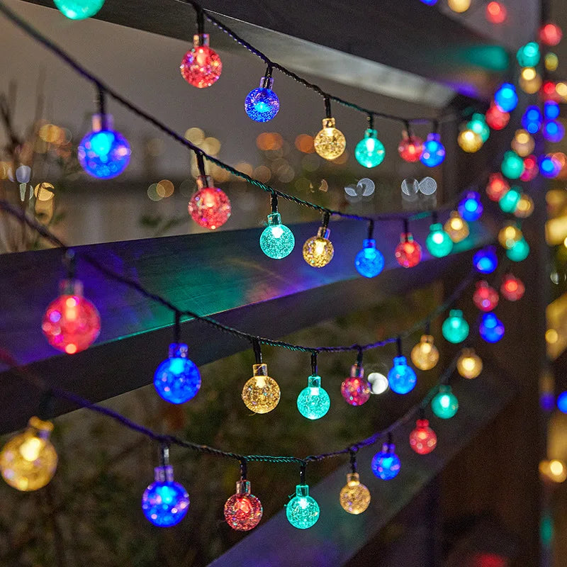 1pack 20/100/200 LED Crystal Globe Solar String Lights, Solar Outdoor Lights, With 8 Lighting Modes, Halloween Decorations Light