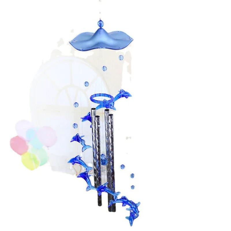 Home Decoration Hanging Wind Chimes for Kids Birthday Gift Christmas Door Garden Blue Crystal Dolphin Wind Chimes