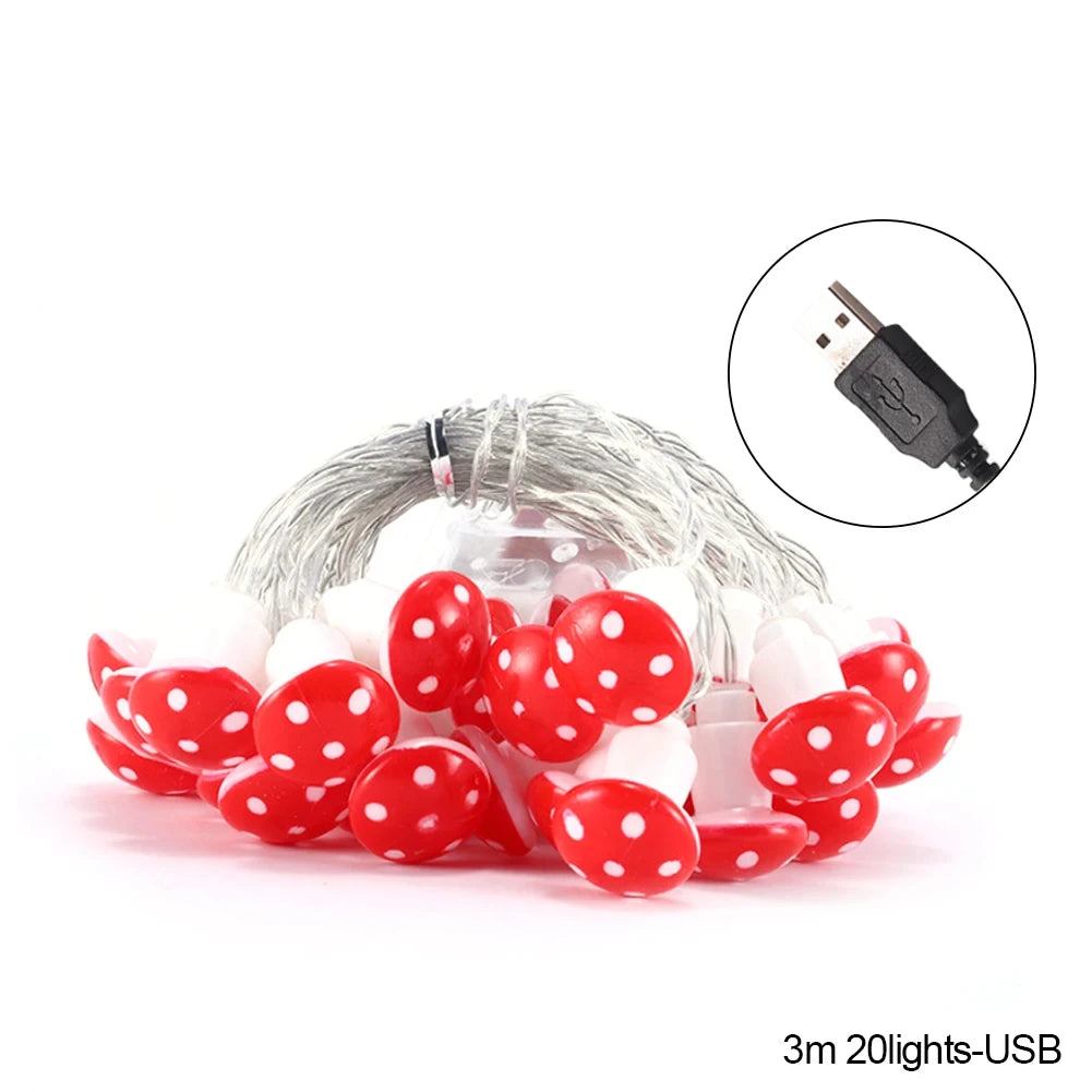 20 Leds Mushroom LED Fairy Lights USB/Battery String Light   Christmas Party Gift Fairy Indoor Decorative Atmosphere Light