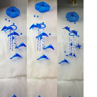 Home Decoration Hanging Wind Chimes for Kids Birthday Gift Christmas Door Garden Blue Crystal Dolphin Wind Chimes
