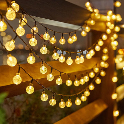 1pack 20/100/200 LED Crystal Globe Solar String Lights, Solar Outdoor Lights, With 8 Lighting Modes, Halloween Decorations Light