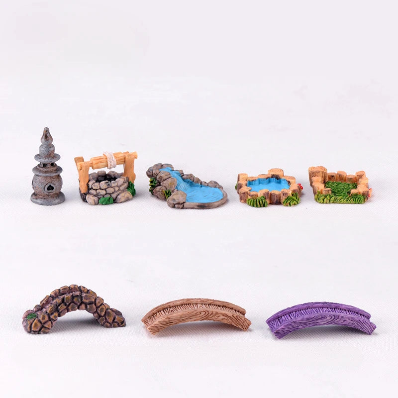 Fairy Garden Miniature Set with Bridge, Lighthouse Water Well & Pond for DIY Craft Lawn Ornament Decor Tiny Figurine Accessories