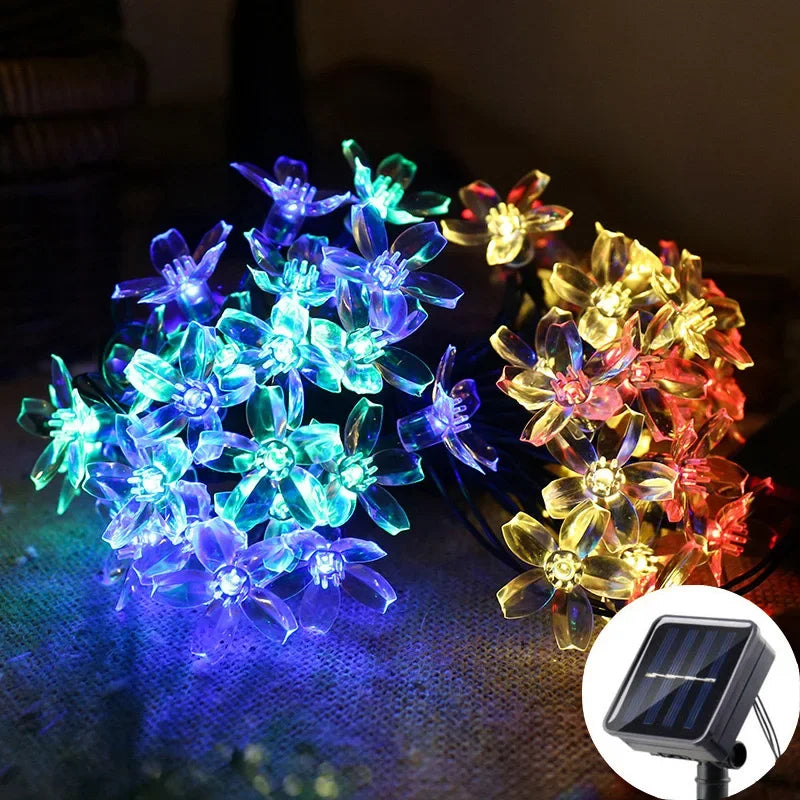 Solar Fairy String Light Sakura Garlands 5M Peach Flower CherryLED Lamp for Wedding Party Garden Outdoor Decor Led Lights