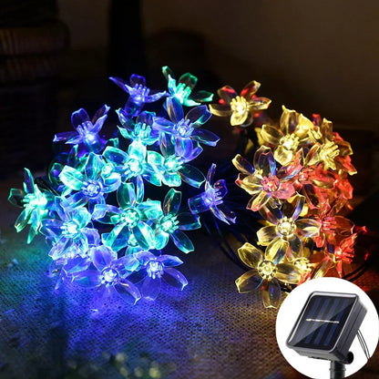 Solar Fairy String Light Sakura Garlands 5M Peach Flower CherryLED Lamp for Wedding Party Garden Outdoor Decor Led Lights