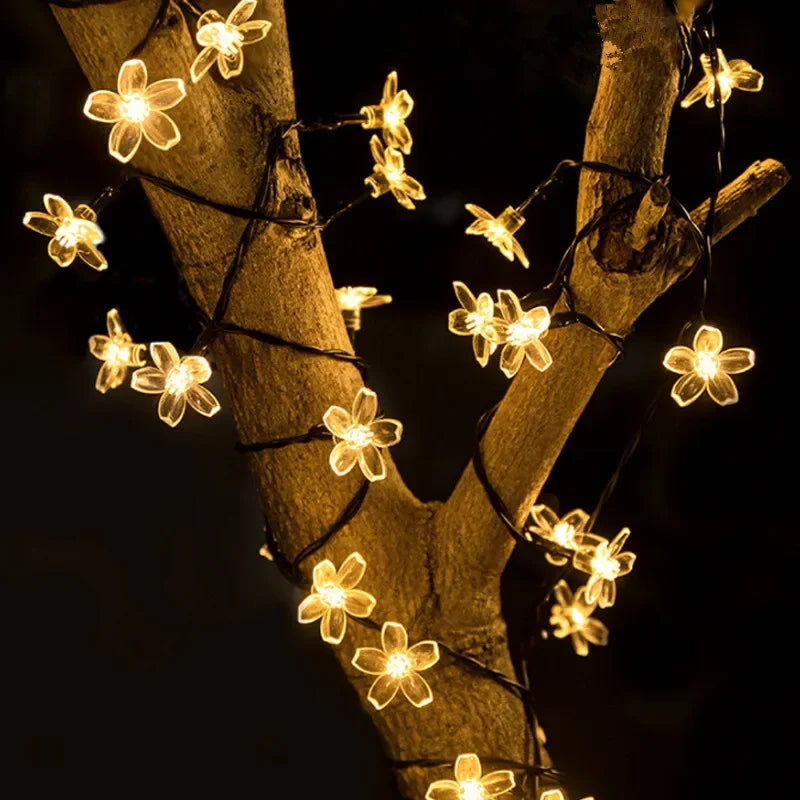 Solar Fairy String Light Sakura Garlands 5M Peach Flower CherryLED Lamp for Wedding Party Garden Outdoor Decor Led Lights