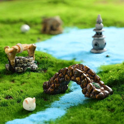 Fairy Garden Miniature Set with Bridge, Lighthouse Water Well & Pond for DIY Craft Lawn Ornament Decor Tiny Figurine Accessories