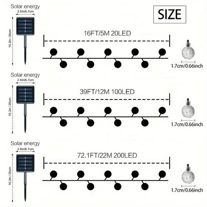 1pack 20/100/200 LED Crystal Globe Solar String Lights, Solar Outdoor Lights, With 8 Lighting Modes, Halloween Decorations Light