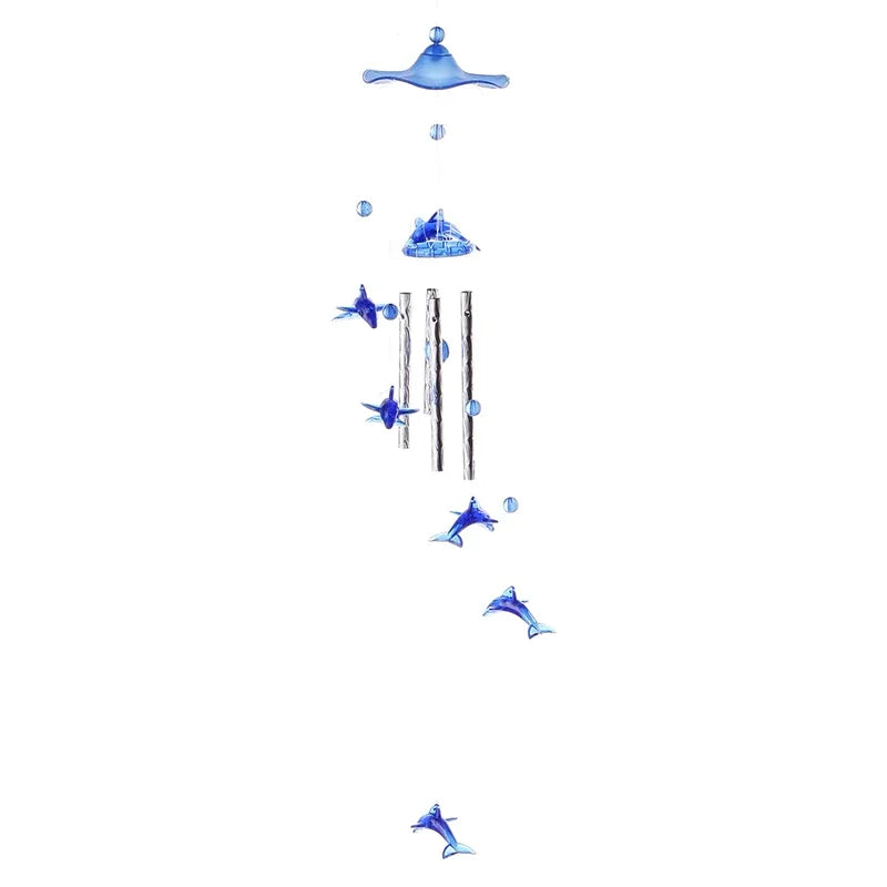 Home Decoration Hanging Wind Chimes for Kids Birthday Gift Christmas Door Garden Blue Crystal Dolphin Wind Chimes