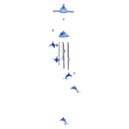 Home Decoration Hanging Wind Chimes for Kids Birthday Gift Christmas Door Garden Blue Crystal Dolphin Wind Chimes