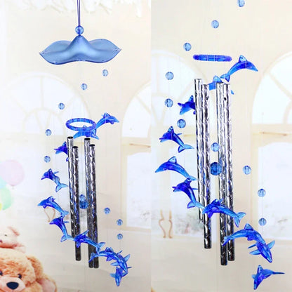 Home Decoration Hanging Wind Chimes for Kids Birthday Gift Christmas Door Garden Blue Crystal Dolphin Wind Chimes